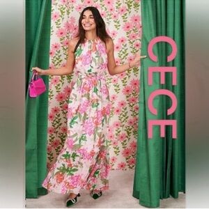 CECE Halter Maxi Dress w/Keyhole Cutout in Front, Side Zip, Fully Lined, Size 8.